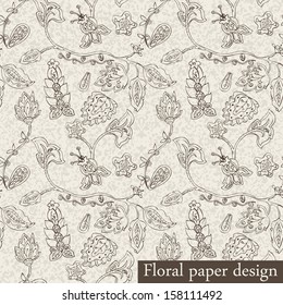 Floral hand drawn pattern, paper design, vintage grunge texture 