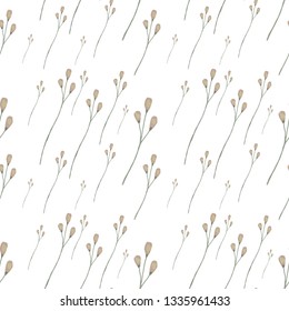 Floral hand drawn pure seamless pattern in vintage style. Vector botanical illustration.