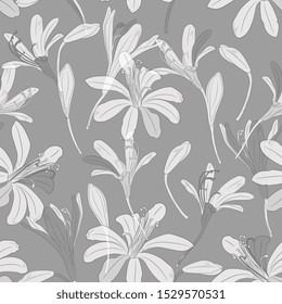 Floral hand drawn seamless pattern. Monochrome flowers. elegant hand drawn backdrop. Spring; summer holidays presents and gifts wrapping paper; For textiles; packaging; fabric; wallpaper.