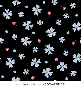 Floral hand drawn seamless pattern. Multicolor flowers in scandinavian style. flat hand drawn backdrop. Spring; summer holidays presents and gifts wrapping paper; For textiles; packaging; fabric; 