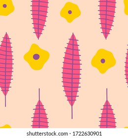 Floral hand drawn seamless pattern. Spring holidays presents and gifts wrapping paper. Vector cartoon illustration.