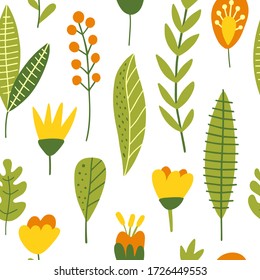 Floral hand drawn seamless pattern. Spring holidays presents and gifts wrapping paper. Vector illustration.