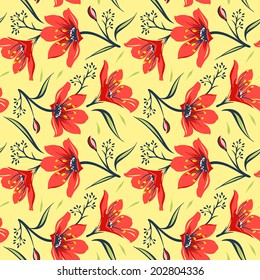 Floral hand drawn seamless pattern. Vector illustration for your design.