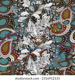 Floral hand drawn seamless pattern. Modern flourish pleasant vector background wallpaper illustration with vintage line art tracery paisley flowers, flowery ornaments.