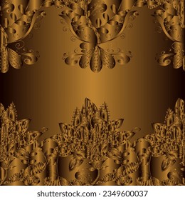 Floral hand drawn seamless pattern. Modern flourish pleasant vector background wallpaper illustration with vintage line art tracery paisley flowers, flowery ornaments. brown. gradient.