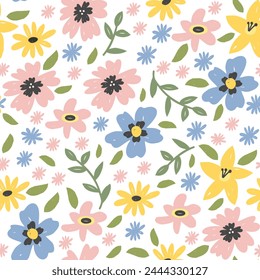 Blumenhandgezeichnetes nahtloses Muster. Wunderschöne Vektorgrafik handgezeichnete Textur. Romantischer Hintergrund für Web speichern-Seiten, Hochzeitseinladungen, die Dattelkarten, Frühlingsdekorationen. Rustikale Frühlings-Vektorgrafik-Textur.