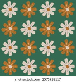 Floral hand drawn seamless pattern design vector on dark green background 