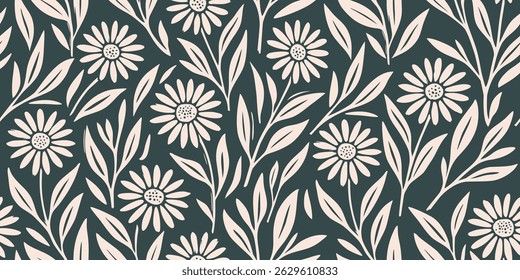 Floral hand drawn seamless pattern – flower for fabric printing, wrapping paper, wall art, banner and abstract background. Vector illustration.
