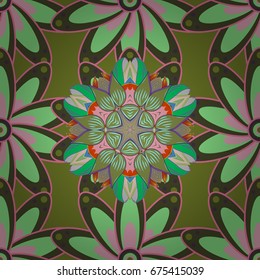 Floral hand drawn seamless pattern. Modern flourish vector background wallpaper illustration with vintage line art tracery paisley flowers, flowery ornaments.