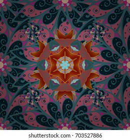 Floral hand drawn seamless pattern. Modern flourish vector background wallpaper illustration with vintage line art tracery paisley flowers, flowery ornaments.