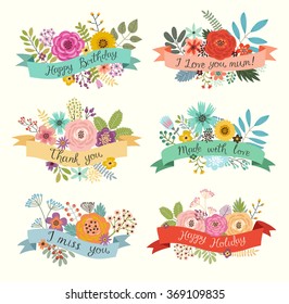 Floral hand drawn set. Vector illustration