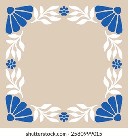 Floral hand drawn square frame. Vector botanical illustration. Design for posters, cards, flyers.