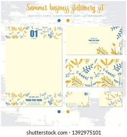 floral hand drawn, Summer business stationery set