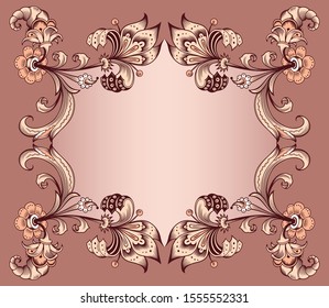 Floral hand drawn vector border. Nature elements and objects  illustration. Frame design.