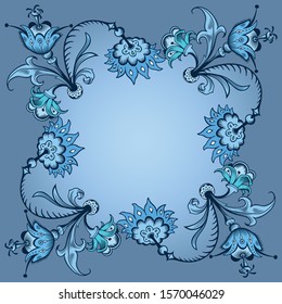 Floral hand drawn vector border. Nature elements and objects  illustration. Frame design.