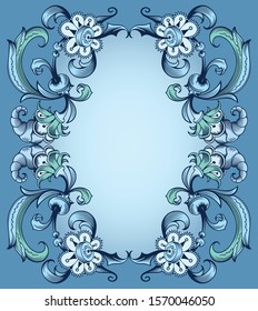Floral hand drawn vector border. Nature elements and objects  illustration. Frame design.