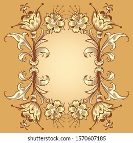 Floral hand drawn vector border. Nature elements and objects  illustration. Frame design.
