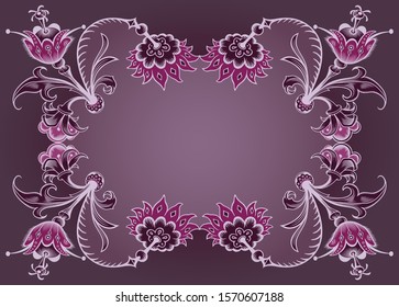Floral hand drawn vector border. Nature elements and objects  illustration. Frame design.
