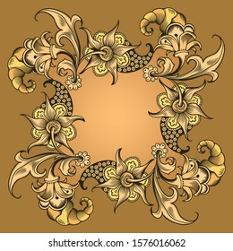 Floral hand drawn vector border. Nature elements and objects  illustration. Frame design.