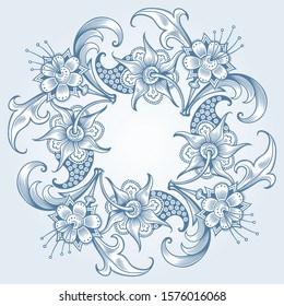 Floral hand drawn vector border. Nature elements and objects  illustration. Frame design.