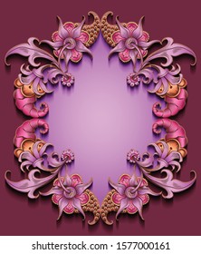 Floral hand drawn vector border. Nature elements and objects  illustration. Frame design.