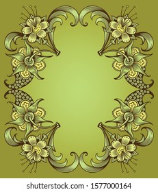 Floral hand drawn vector border. Nature elements and objects  illustration. Frame design.