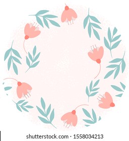 Floral hand drawn vector illustration in the form of a frame.Flowers and leaves with place for text.  Floral pattern frame poster concept with copyspace.Printed products, banner, stationery for gi