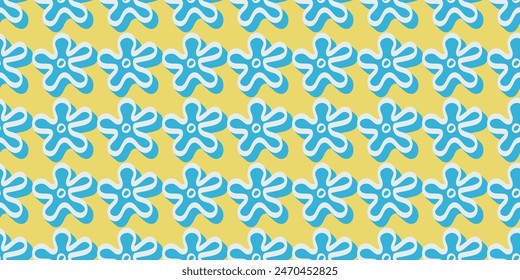 Floral hand drawn vector seamless pattern, spring and summer,  in a grid