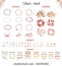 Floral hand drawn vector set. Vector illustration.