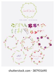 Floral hand drawn vector set. Vector illustration. Save the date template.