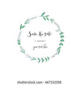 Floral hand drawn vector set. wreath logo and hand writing font for wedding card or decorative on logo design template. Vector illustration.

