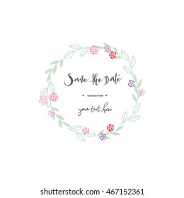 Floral hand drawn vector set. wreath logo and hand writing font for wedding card or decorative on logo design template. Vector illustration.

