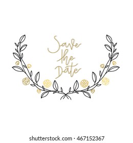Floral hand drawn vector set. wreath logo and hand writing font for wedding card or decorative on logo design template. Vector illustration.

