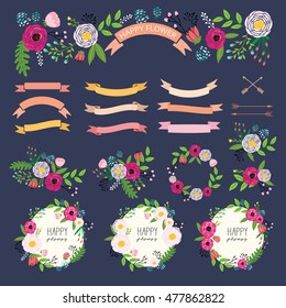 Floral hand drawn vector set. Vector illustration.