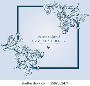 Floral hand drawn vector vintage border. Engraved nature elements and objects illustration. Frame design.