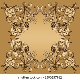 Floral hand drawn vector vintage border. Engraved nature elements and objects illustration. Frame design.