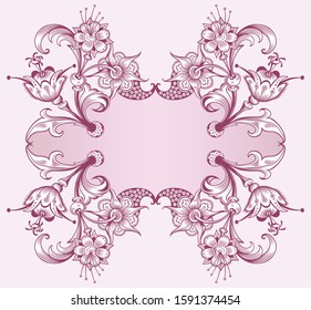 Floral hand drawn vector vintage border. Engraved nature elements and objects illustration. Frame design.