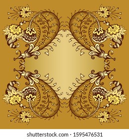 Floral hand drawn vector vintage border. Engraved nature elements and objects illustration. Frame design.