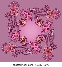 Floral hand drawn vector vintage border. Engraved nature elements and objects illustration. Frame design.