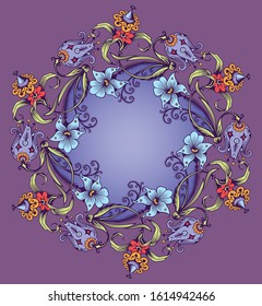 Floral hand drawn vector vintage border. Engraved nature elements and objects illustration. Frame design.