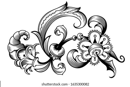 Floral hand drawn vector vintage illustration. Engraved nature elements and objects 