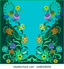 Floral hand drawn vector vintage border. Engraved nature elements and objects illustration. Frame design.
