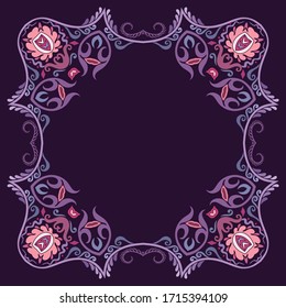 Floral hand drawn vector vintage border. Engraved nature elements and objects illustration. Frame design.