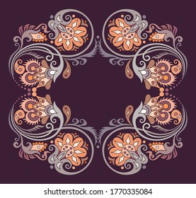 Floral hand drawn vector vintage border. Engraved nature elements and objects illustration. Frame design.