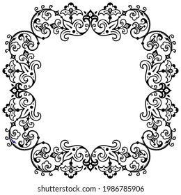 Floral hand drawn vector vintage border. Engraved nature elements and objects illustration. Frame design.