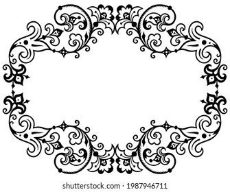 Floral hand drawn vector vintage border. Engraved nature elements and objects illustration. Frame design.