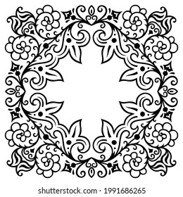 Floral hand drawn vector vintage border. Engraved nature elements and objects illustration. Frame design.