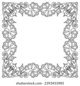Floral hand drawn vector vintage border. Engraved nature elements and objects illustration. Frame design.