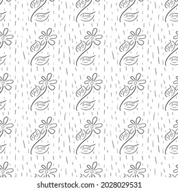 Floral hand drawn vintage vector seamless pattern with flowers. sketches and line doodles  hand drawn vintage vector design.