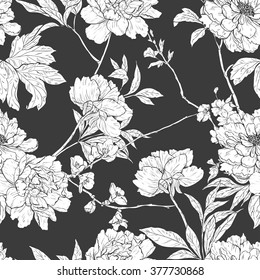 Floral hand drawn vintage vector seamless pattern with flowers. Tattoo art, coloring books. Hand drawn vintage vector seamless pattern.